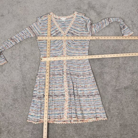 Shoshanna Women's Mini Dress Size L Multicolor Scalloped Hem Knit Ribbed V Neck - Picture 12 of 14